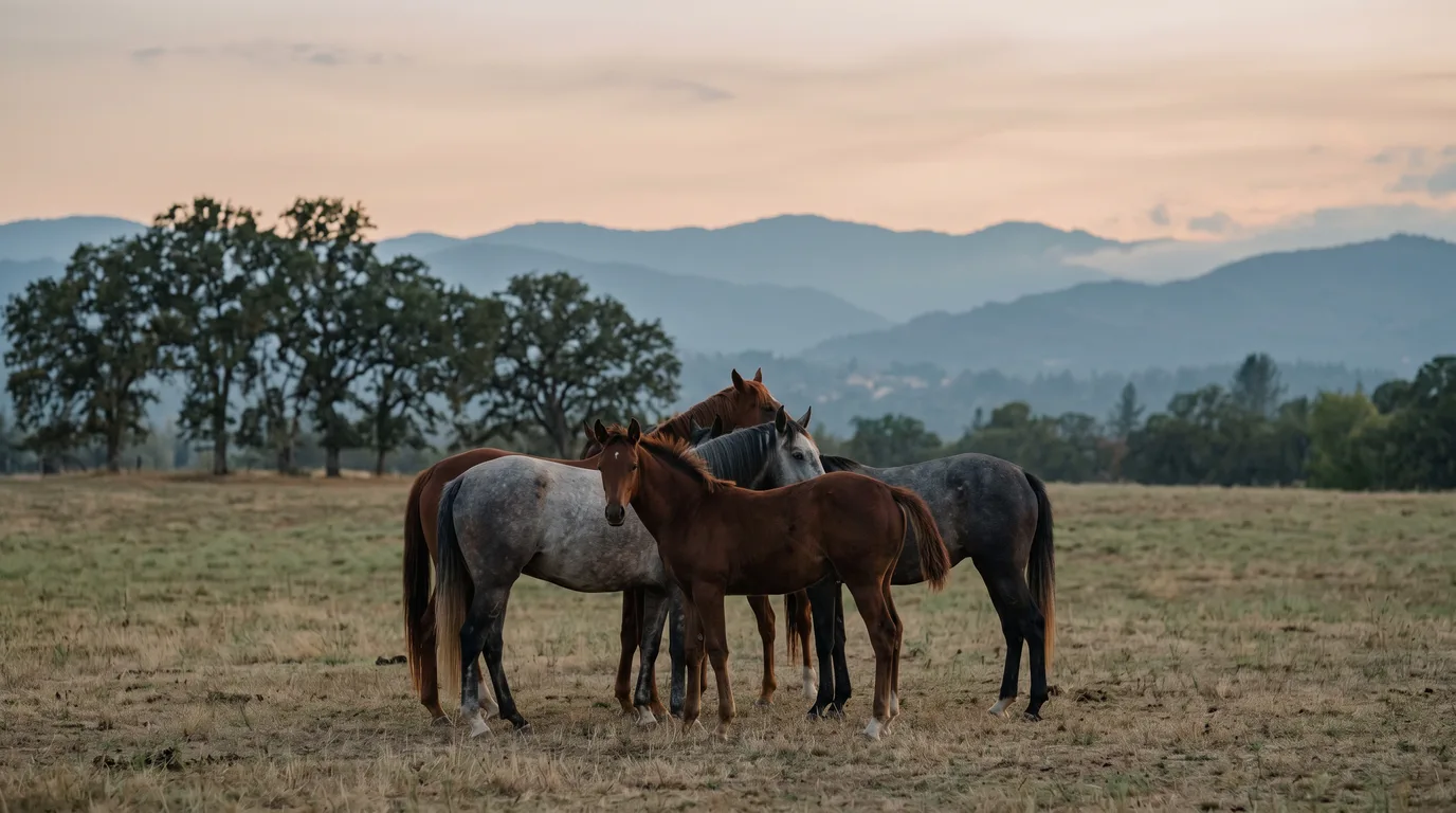 Chevaux en liberté, Ferme de la Bruyère, Rhône